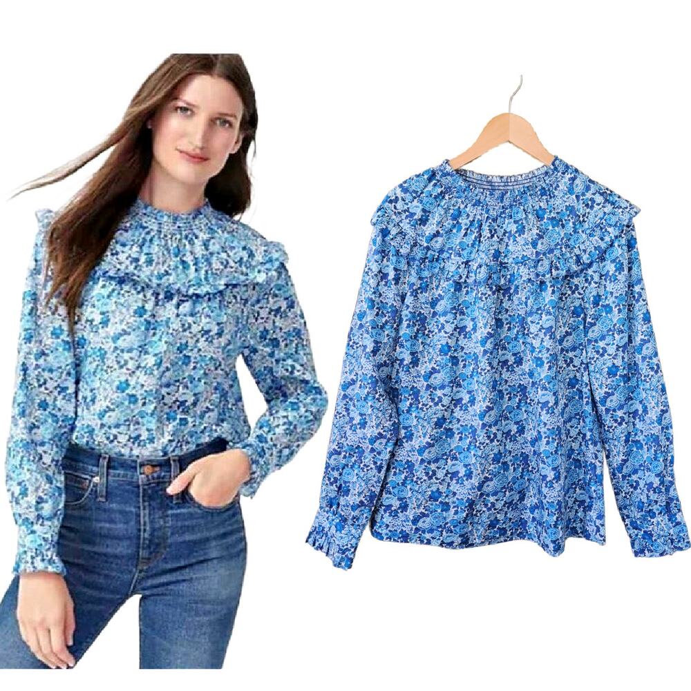 J. Crew Vibrant Blue Patterned Blouse